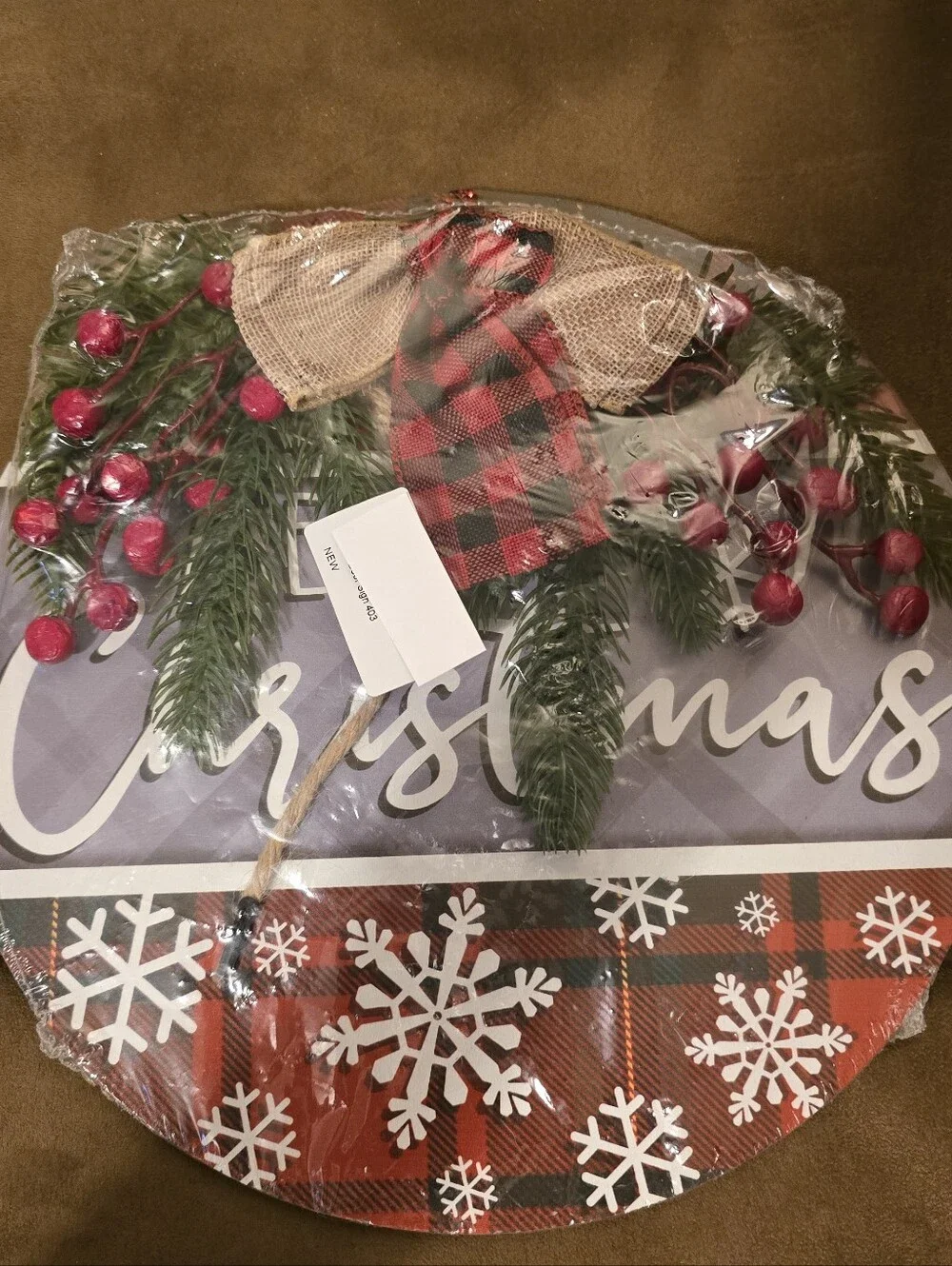Merry Christmas Hanging Sign - Red, Gray & Black. NWT.